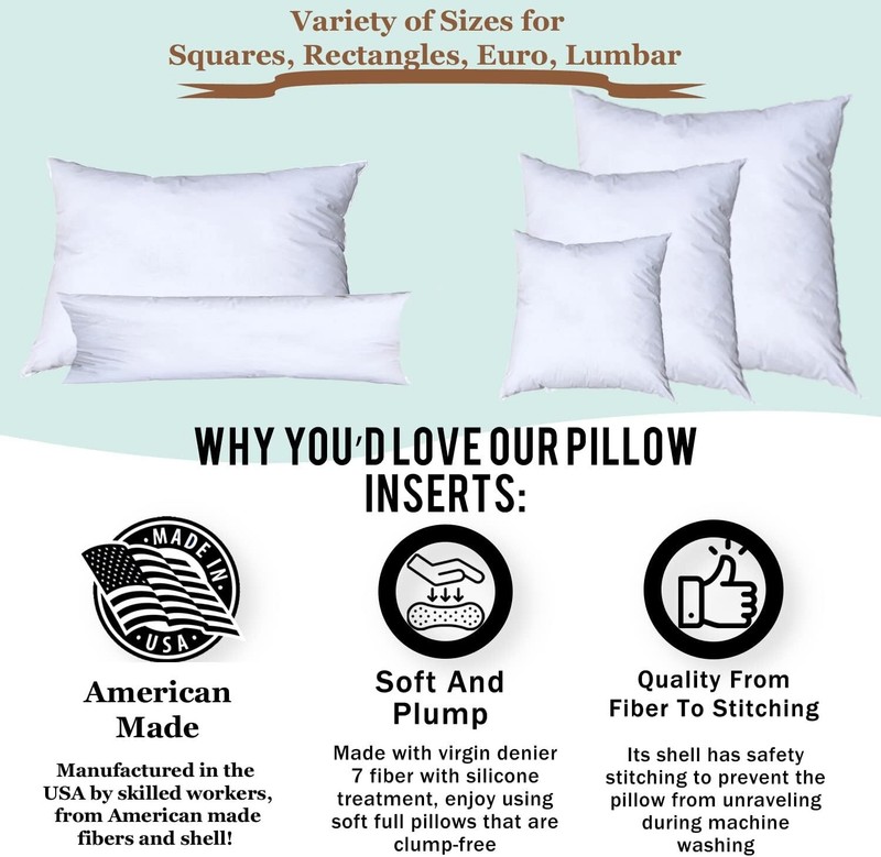 Premium Polyester Pillow Insert - 20x20 Pillow Form - Machine Washable, Soft ... gallery