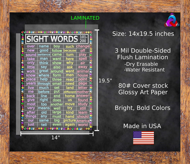 Advanced Sight Words Poster 101-200 for Second Grade - Laminated 14X19.5 - Educa gallery
