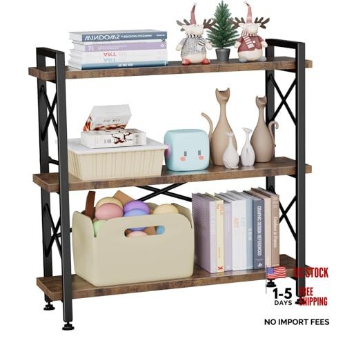 Bookshelf 35.43" Width - Rustic Open 3 Shelf - Dark Walnut - 3 Tiers gallery