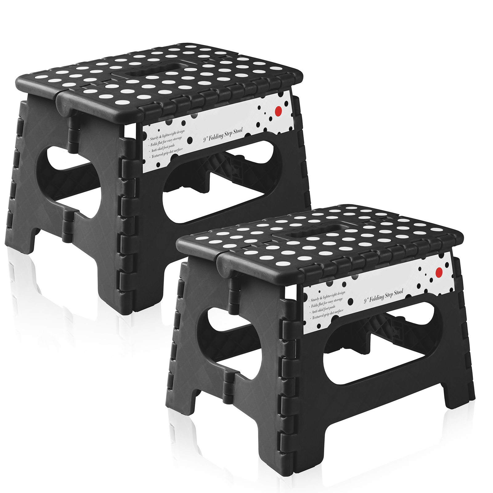 2 Pack - 9" Folding Plastic Step Foot Stool with Handle -Black gallery