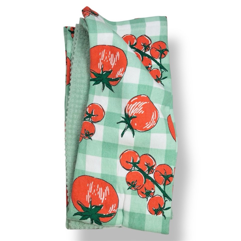 Deborah Connolly Fall Retro Tomatoes Kitchen Towels 3 Green White Checkered gallery