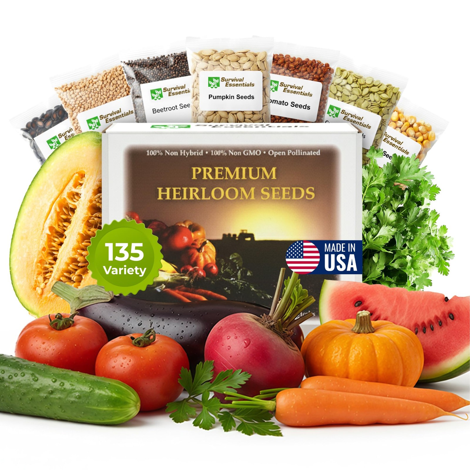 Heirloom Seeds for Planting Vegetables and Fruits - 135 Variety Vault - Medic... gallery