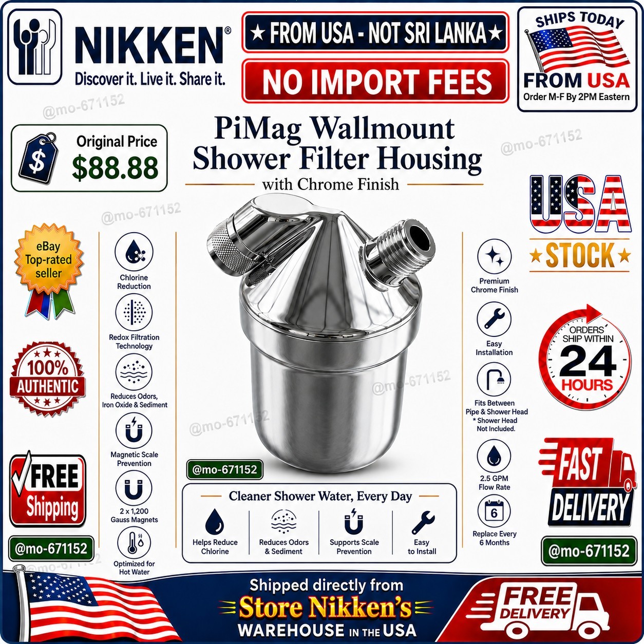 Nikken PiMag Wallmount Shower Filter Housing Chrome Finish #13912 2.5 GPM -NEW🔥 gallery
