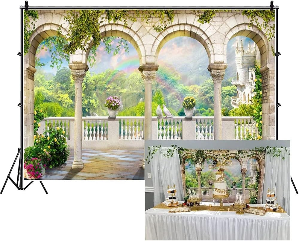 7x5ft Scenery Photography Backdrop Garden Arched Door Wedding Birdal Shower gallery