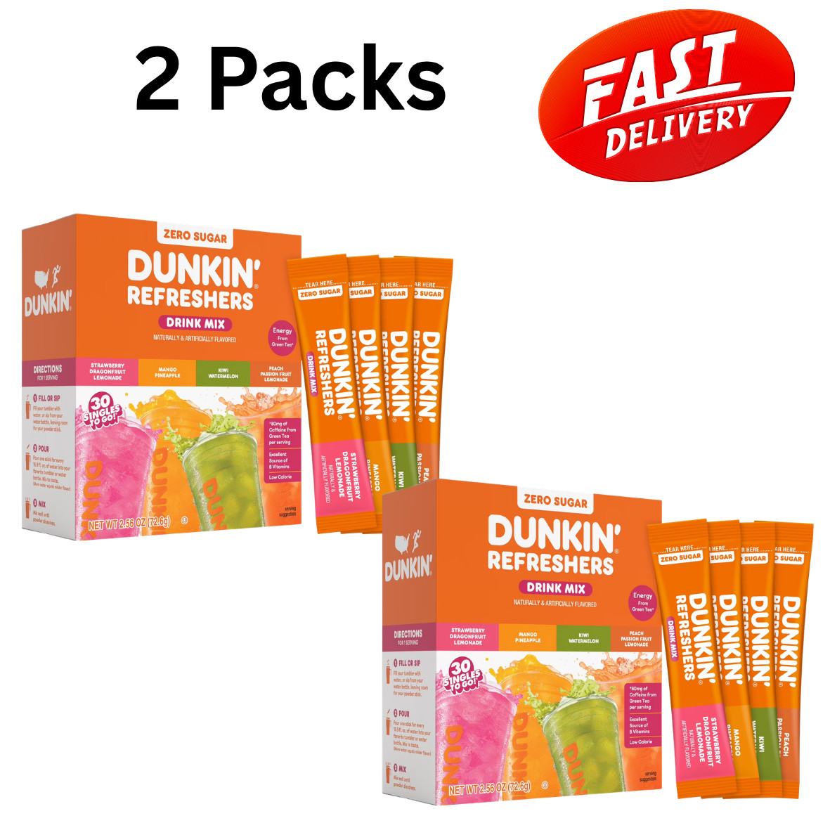 Dunkin' Refreshers Zero Sugar Drink Mix Variety Pack 30 Ct Packets 2 Pack gallery