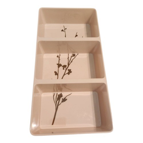 Melamine 3 Section Divided Serving Tray Cream Brown Botanical Branch 12x6x2 gallery