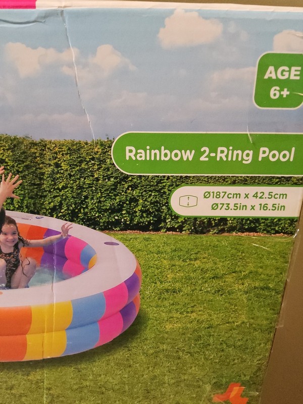 Kids Splash Pool Inflatable 74" Round Rainbow 2 Ring Kiddie Pool 17" Deep gallery