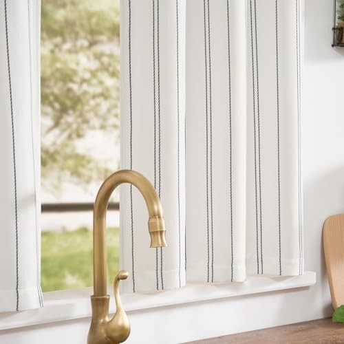Striped Kitchen Curtains 24 Inches 25"W x 24"L (Pack of 2) Chalk Striped Black gallery