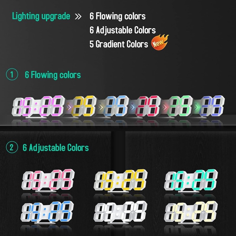 EDUP 3D LED Desk Alarm Clock Night Light 7 Colors 9.7" EH-LED1319 gallery