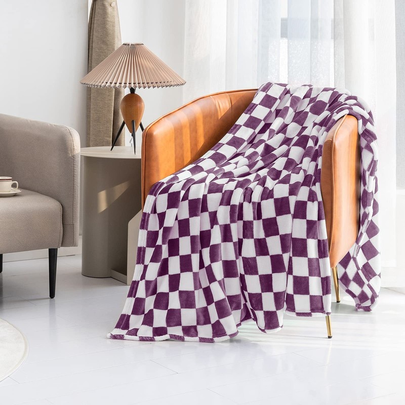 Throw Blanket Flannel Checkerboard Soft Cozy 40x60in Couch Bed Purple All Season gallery
