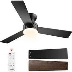42” Flush Mount LED Ceiling Fan with Light & Remote 6+1 Speeds, 3CCT, Dimmable