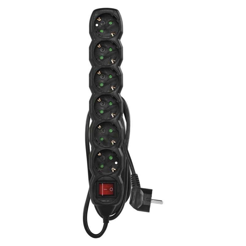 Extension Lead Cable 16A EU Main Plug Socket 6 Way 1.5m Black gallery