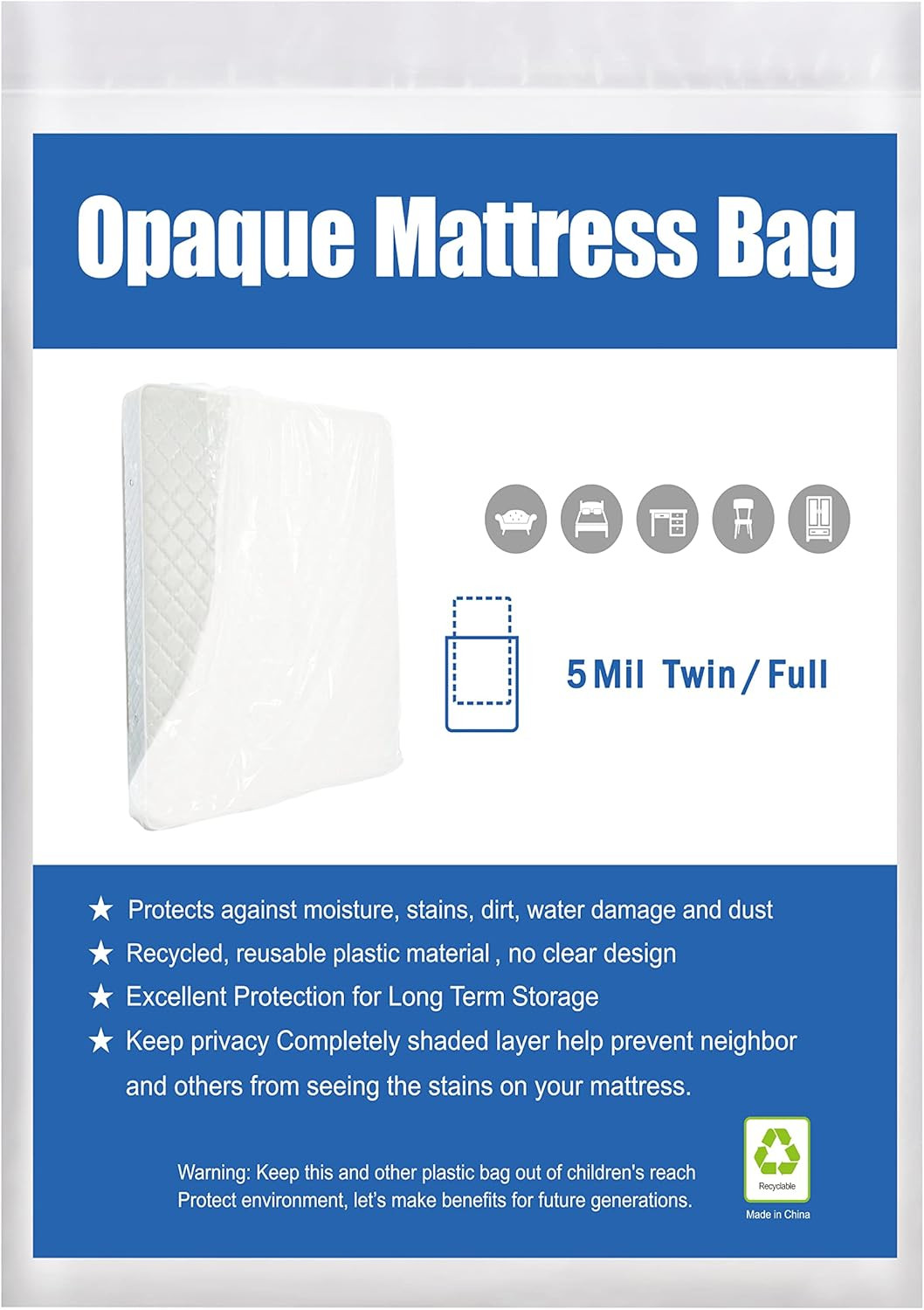 [2-Pack 5-Mil] Mattress Bag for Moving and Storage Opaque Mattress gallery
