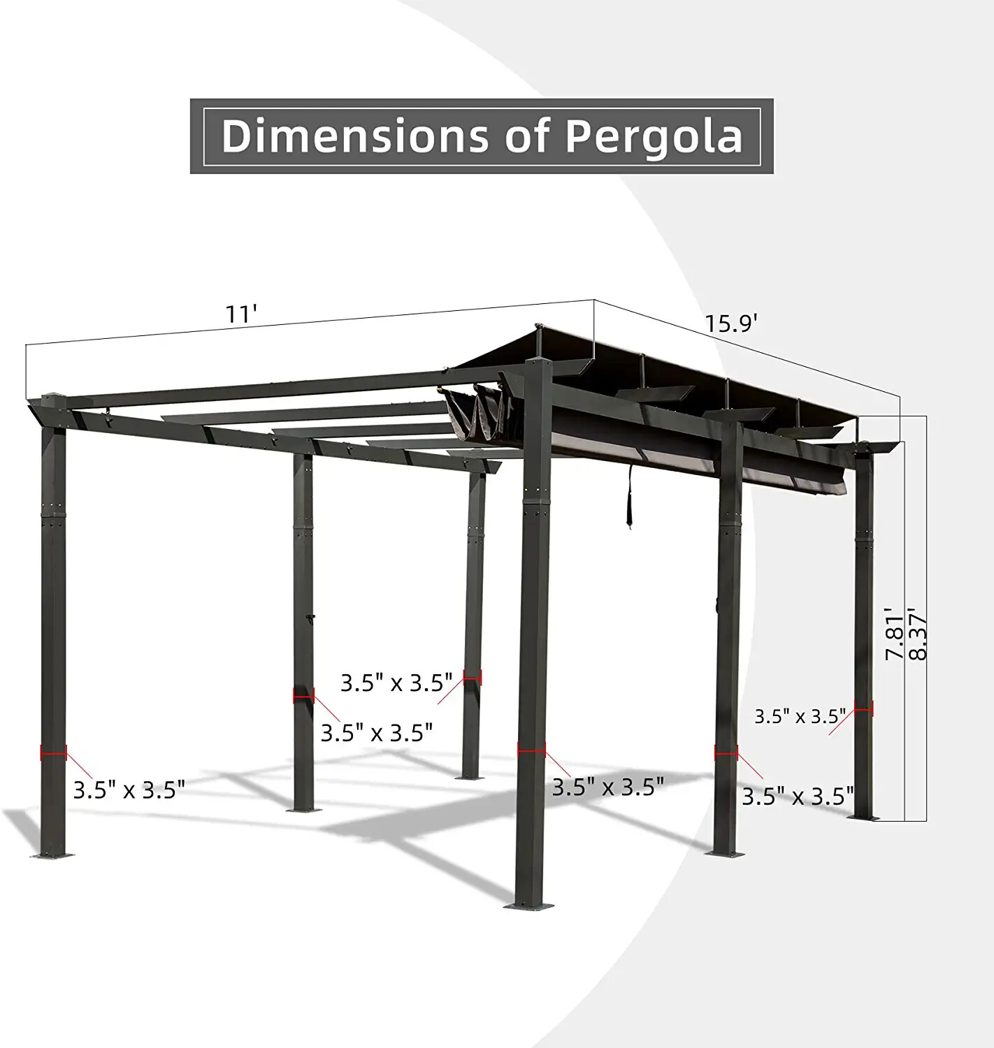 11'X 16' Outdoor Retractable Pergola with Canopy Aluminum Garden Grill Gazebo gallery