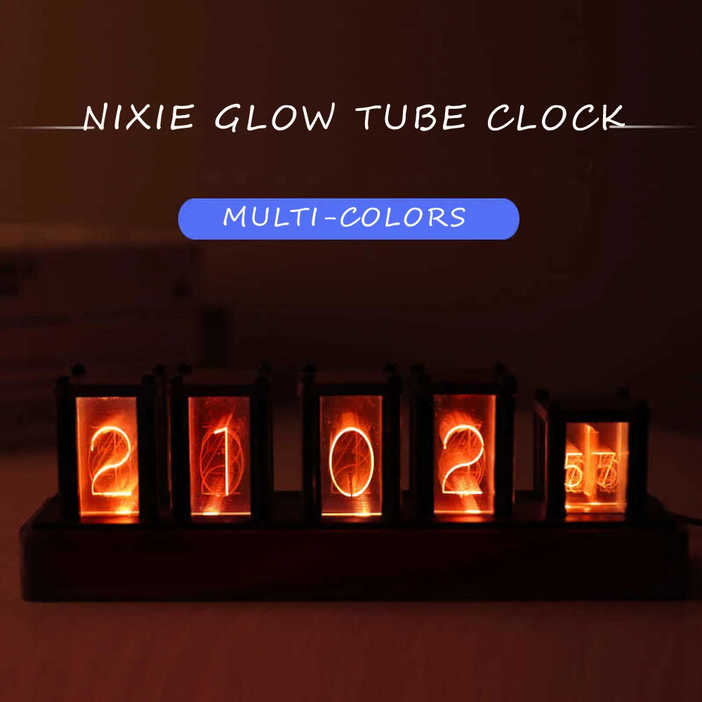 Original Version DIY Wooden Nixie Tube Clock with Colorful RGB LED Glows for Gam gallery