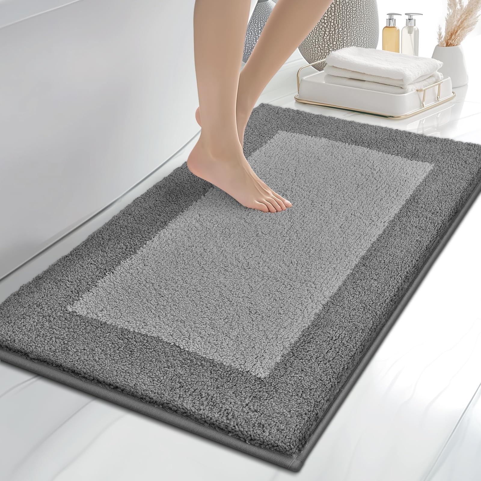 NonSlip Extra Soft Absorbent Bath Rugs Machine Washable Grey Dark Grey 24x36 gallery