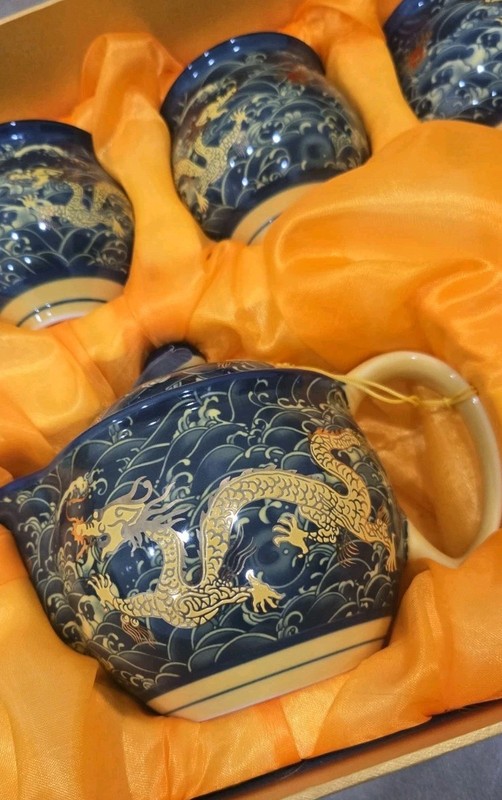 Chinese Ceramic Tea Set - Dragon Teapot Teacups - Ceremonial Asian Decor gallery