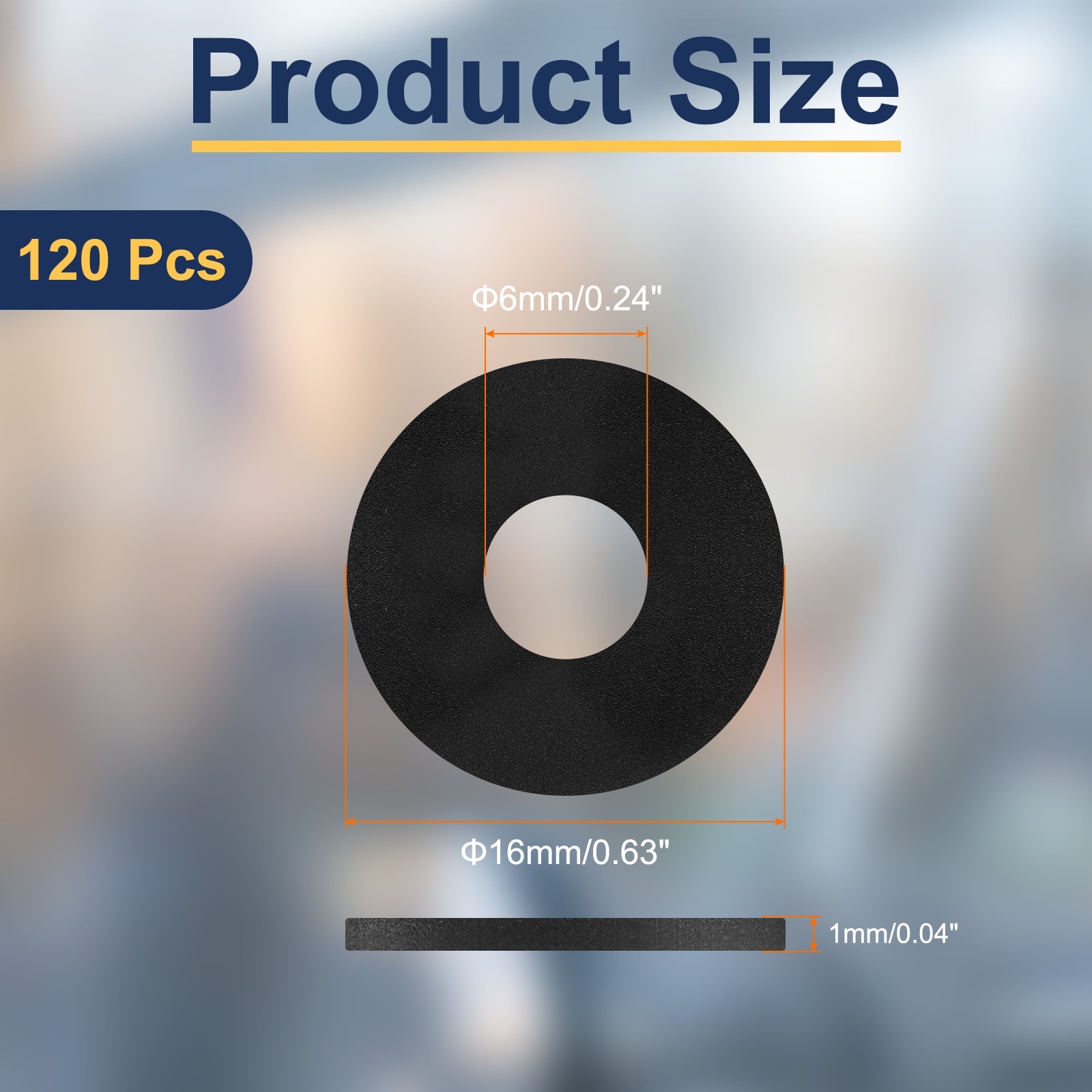 120Pcs M6 Nylon Flat Washers 6mm ID 16mm OD 1mm Thick Black gallery