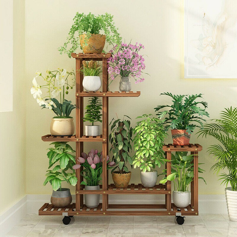 Tall Rolling Plant Stand Multi-Layer Flower Pot Holder Display Shelf Home Garden gallery