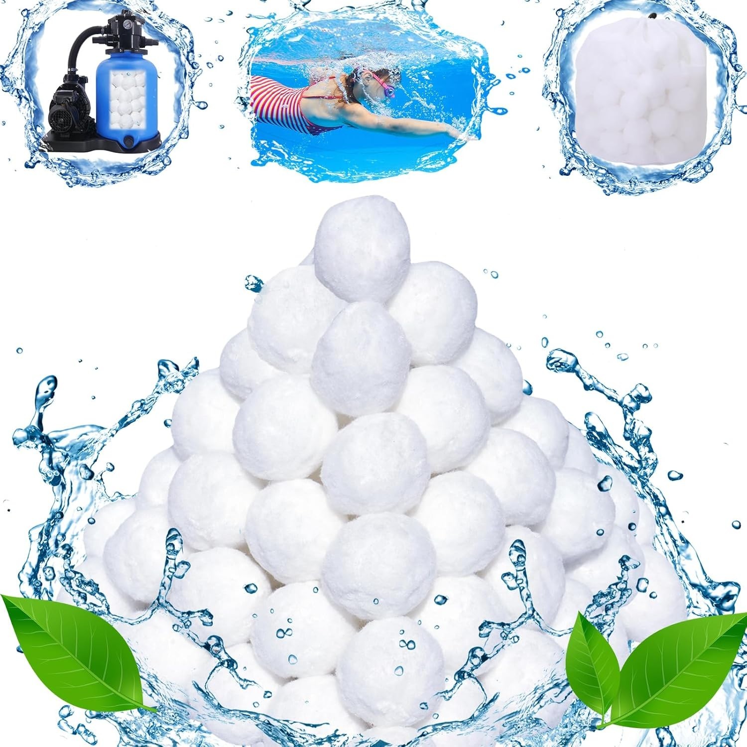 🆕 1.5 lbs Pool Filter Balls for Sand Filter Reusable Pool Fiber Filter Balls gallery
