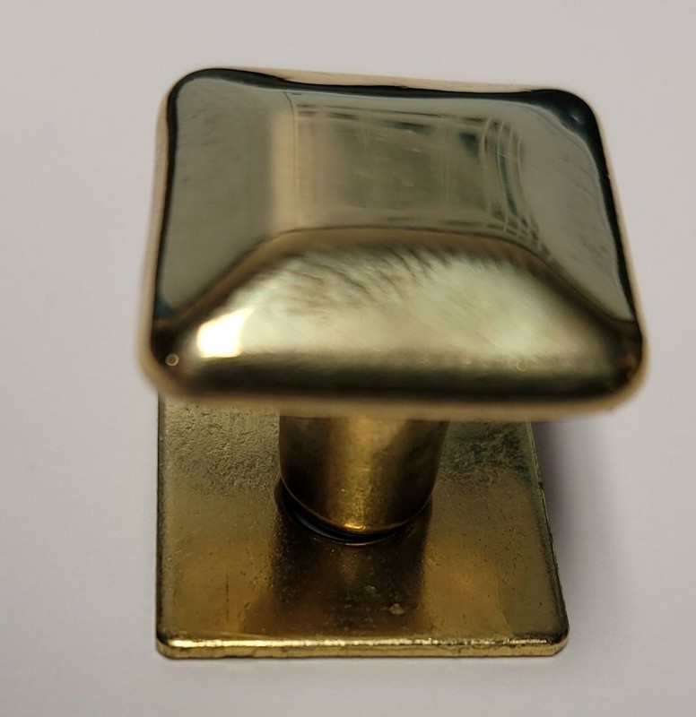 3/4" Solid Polished Brass Square knob pull back plate rustic desk small cabinet gallery