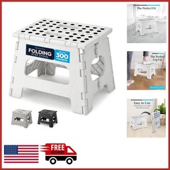 Sturdy Folding Step Stool White 8 Inch Height for Adults Kitchen Bathroom