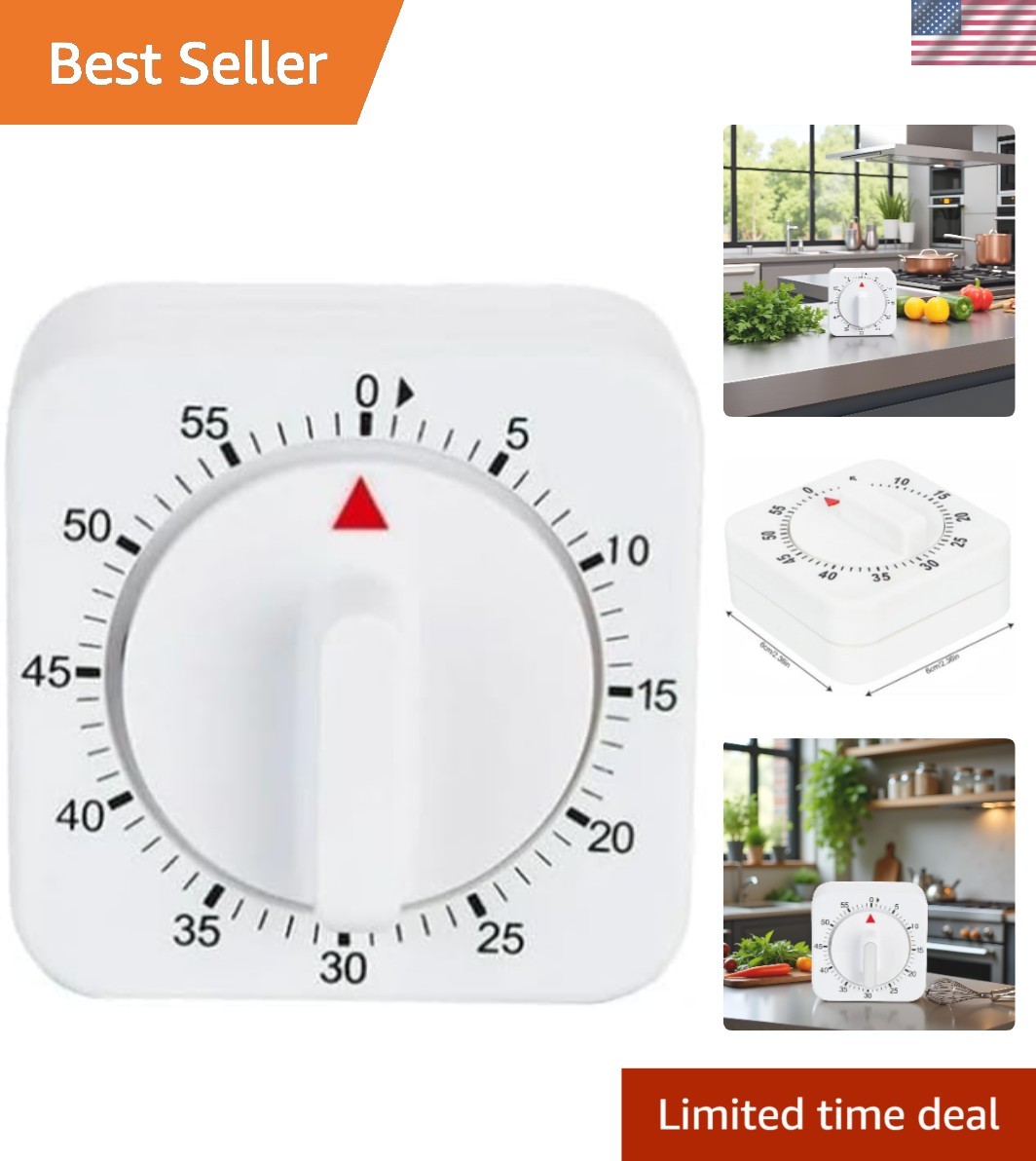 Eco-Friendly White Kitchen Timer - 60-Minute Mechanical Clock, No Batteries gallery
