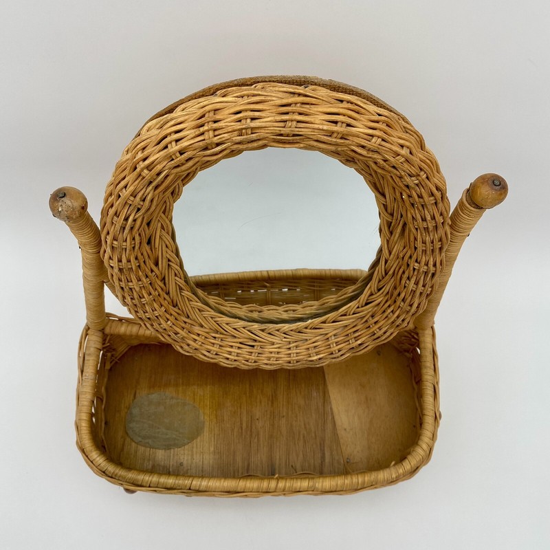 Vintage Retro Wicker Boho Tabletop Vanity Planter Box with Mirror Storage Basket gallery