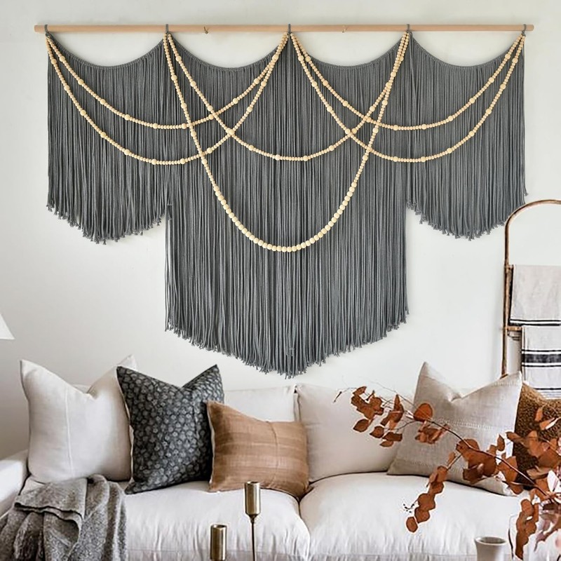 Large Macrame Wall Tapestry 57" W x 39" L - Eco-Friendly Bohemian Decor gallery