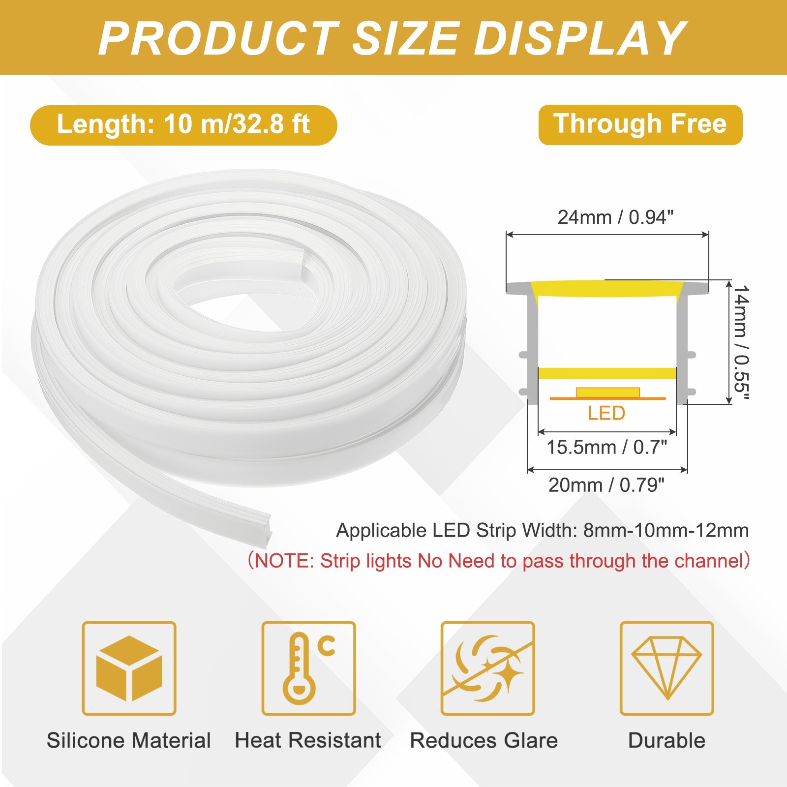 32.8ft/10m LED Diffuser Channel, 20x14mm Silicone LED Channel System gallery