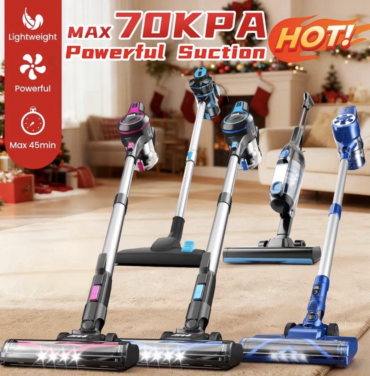 Cordless 35-70KPA 6-in-1Rechargeable Vacuum Cleaner/Detachable Battery&LED Brush gallery