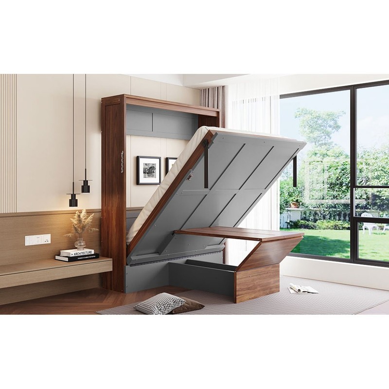 Full Size Murphy Bed Wall Bed with Foldable Desk and Wood Hidden Beds gallery