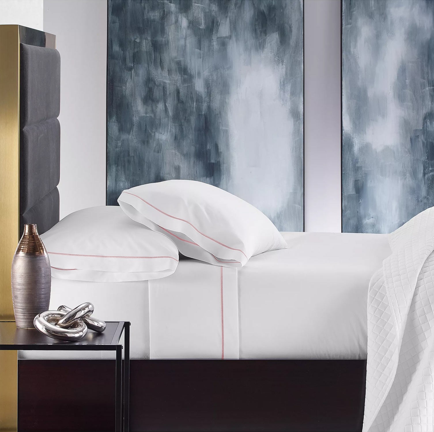 Hotel Collection Italian Percale Cotton King Flat Sheet White/Blush - NWT $235 gallery