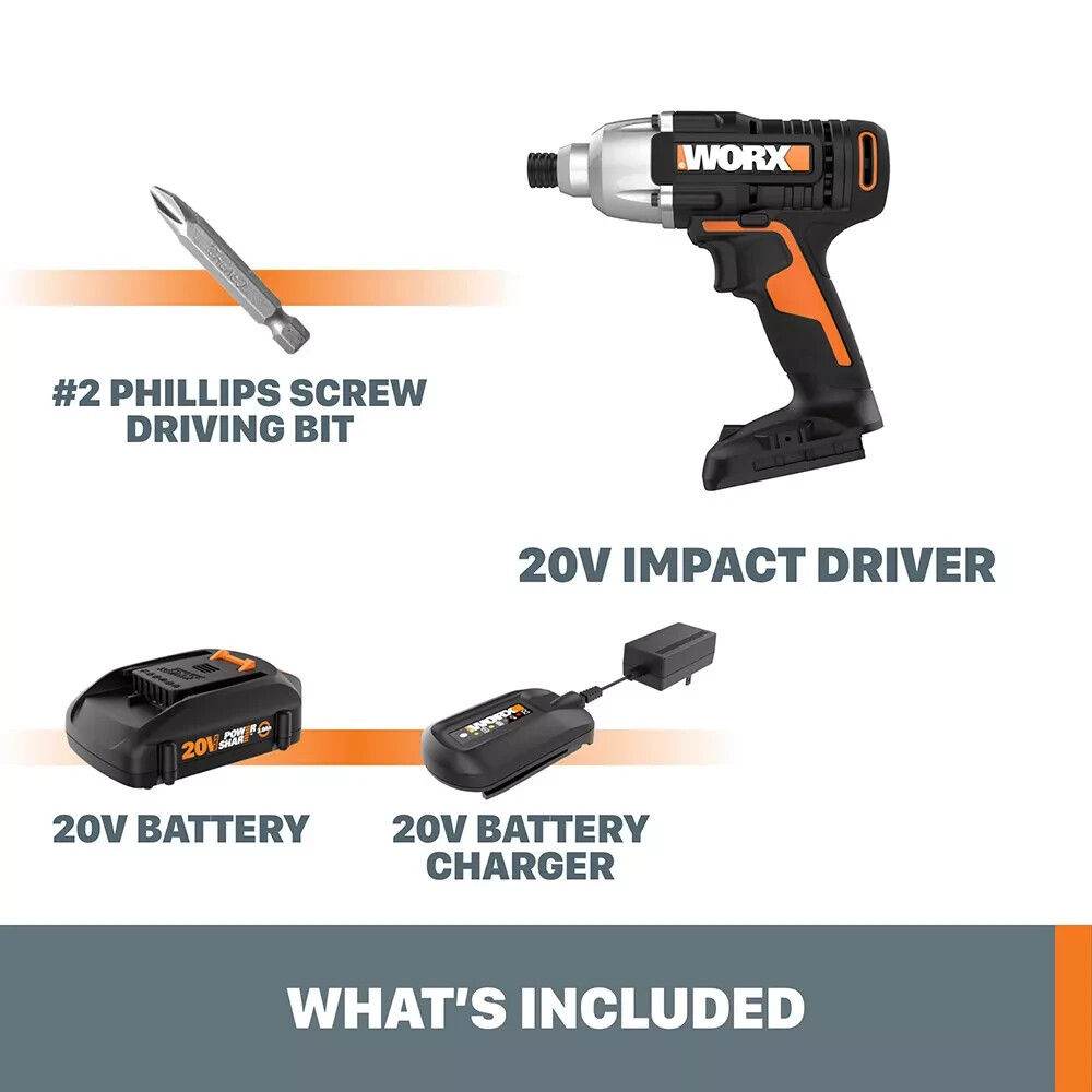 WX291L Worx 20V MaxLithium Cordless Impact Driver Battery Charger included gallery