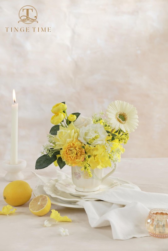 TINGE TIME Artificial Flowers Combo Mix Silk Flowers Yellow Roses w/stem for ... gallery
