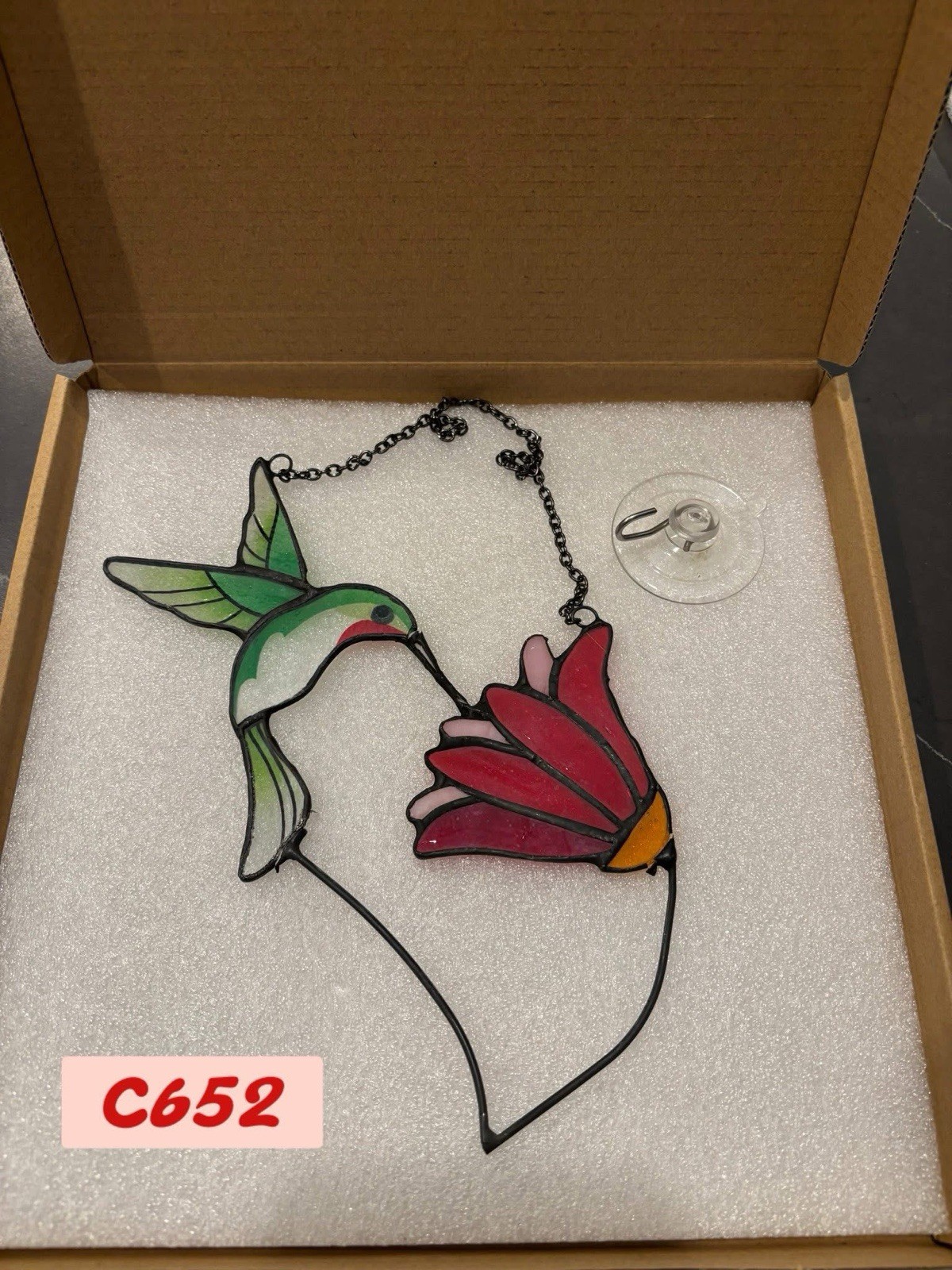 Handmade Stained Glass Hummingbird & Flower Suncatcher gallery