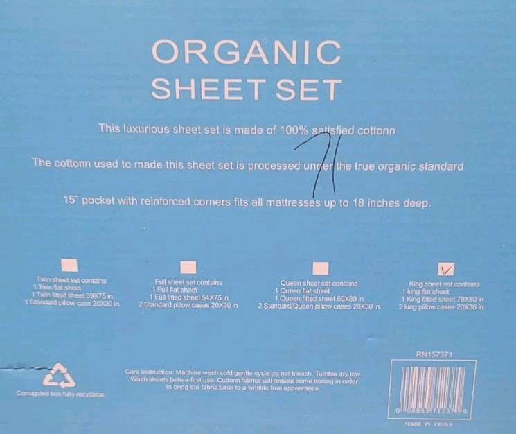 Tree Organic Brand King-sized Sheet Set In Blue 2000 Thread Count Organic Cotton gallery