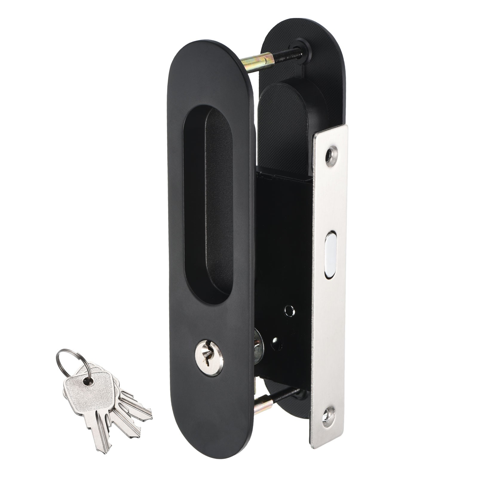 Sliding Door Lock Invisible Recessed Handle Latch with Keys Black gallery