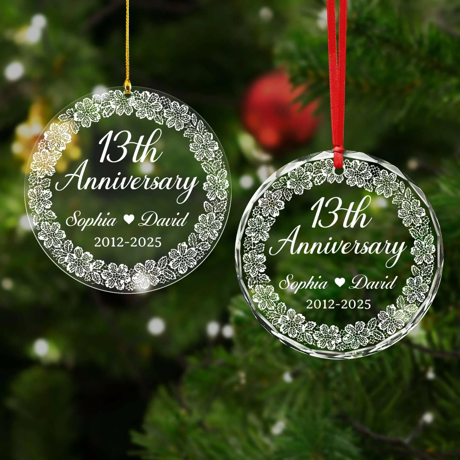 Custom 13th Lace Wedding Anniversary Ornament, 13 Years Married Christmas Gift gallery