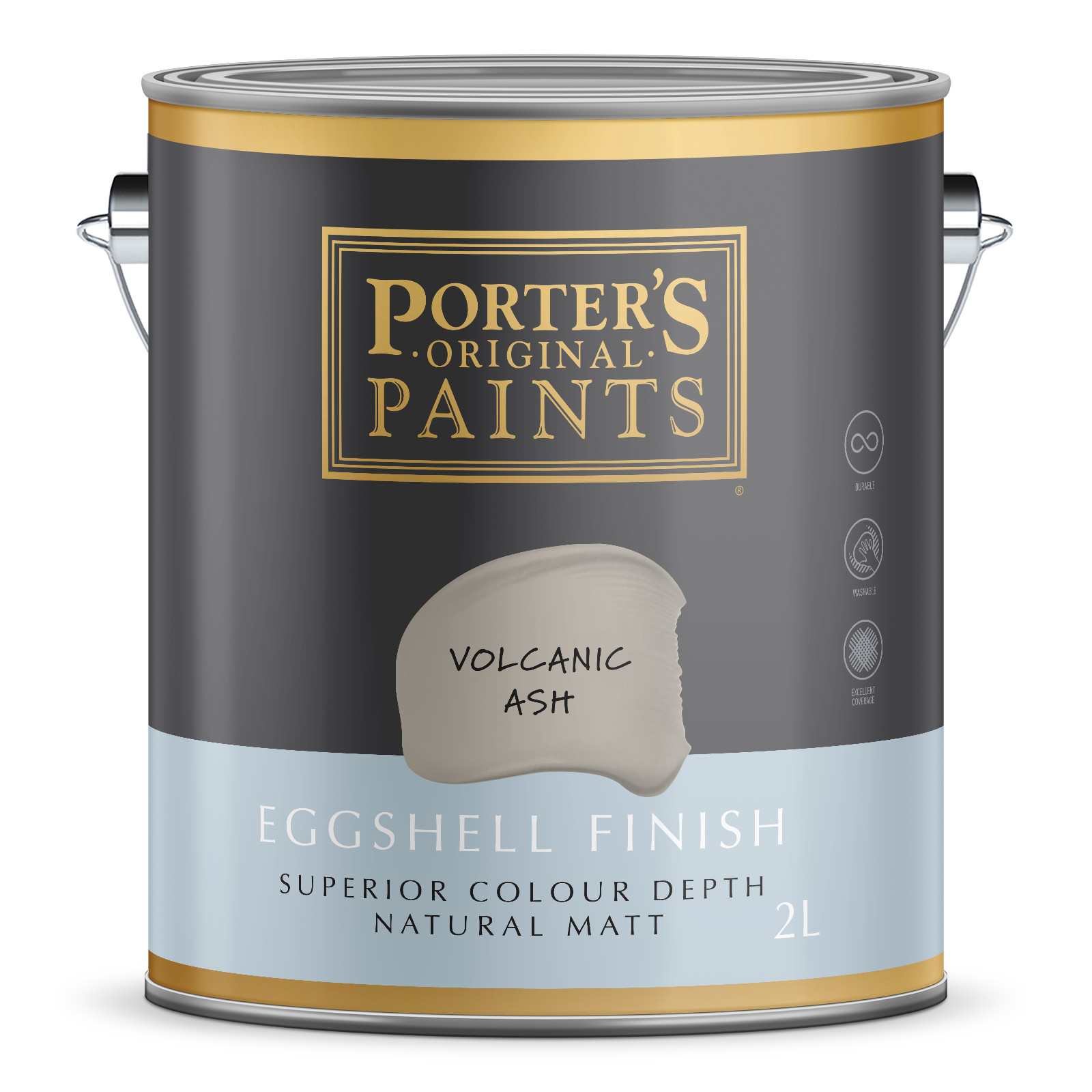 Porter's 2L Volcanic Ash Eggshell Finish Broadwall Washable Paint gallery
