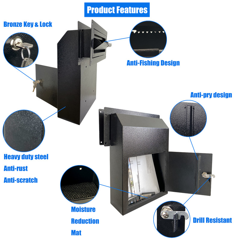 Plugsharge Door Drop Box, Mail Slots, Through The Door Locking Mailbox, Black gallery