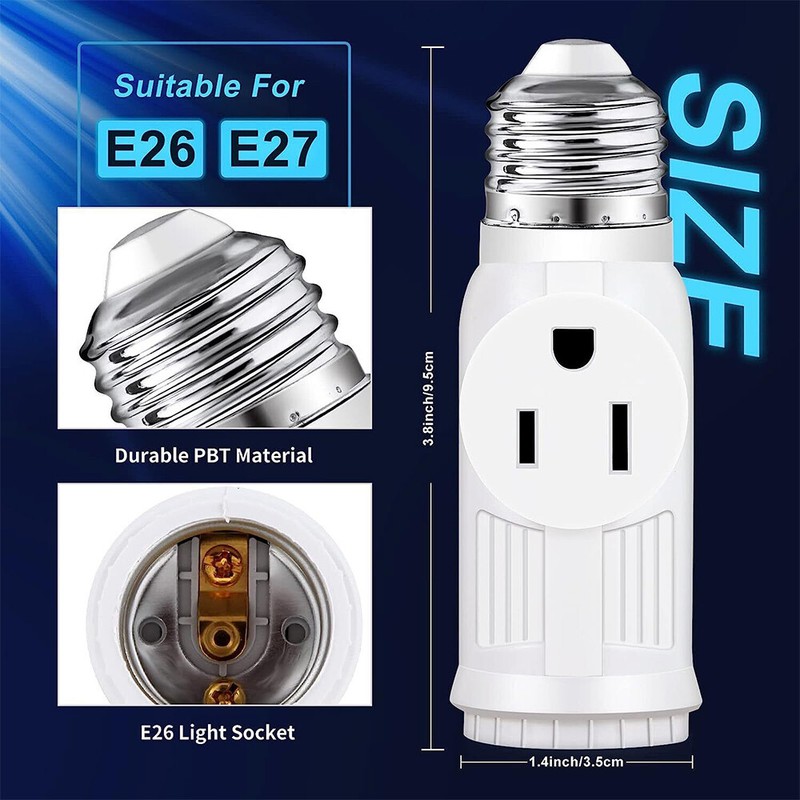 2 Pack E26 Light Socket to Plug Adapter 2/3 Prong Light Bulb Splitter Converter gallery