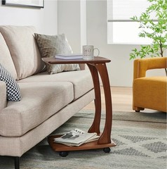 Emerson Solid Wood End Table with Rolling Wheels, C Shaped Side Table, TV…