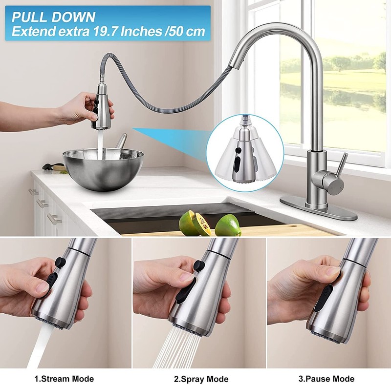 Brushed Nickel Touch Sensor Kitchen Faucet Pull Down Sprayer Sink Mixer Faucets gallery