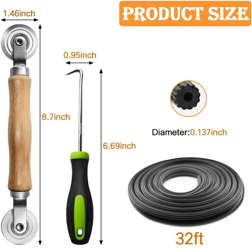 3in1 Window Screen Repair Kit Roller Tool w/ 32FT Spline & Hook gallery