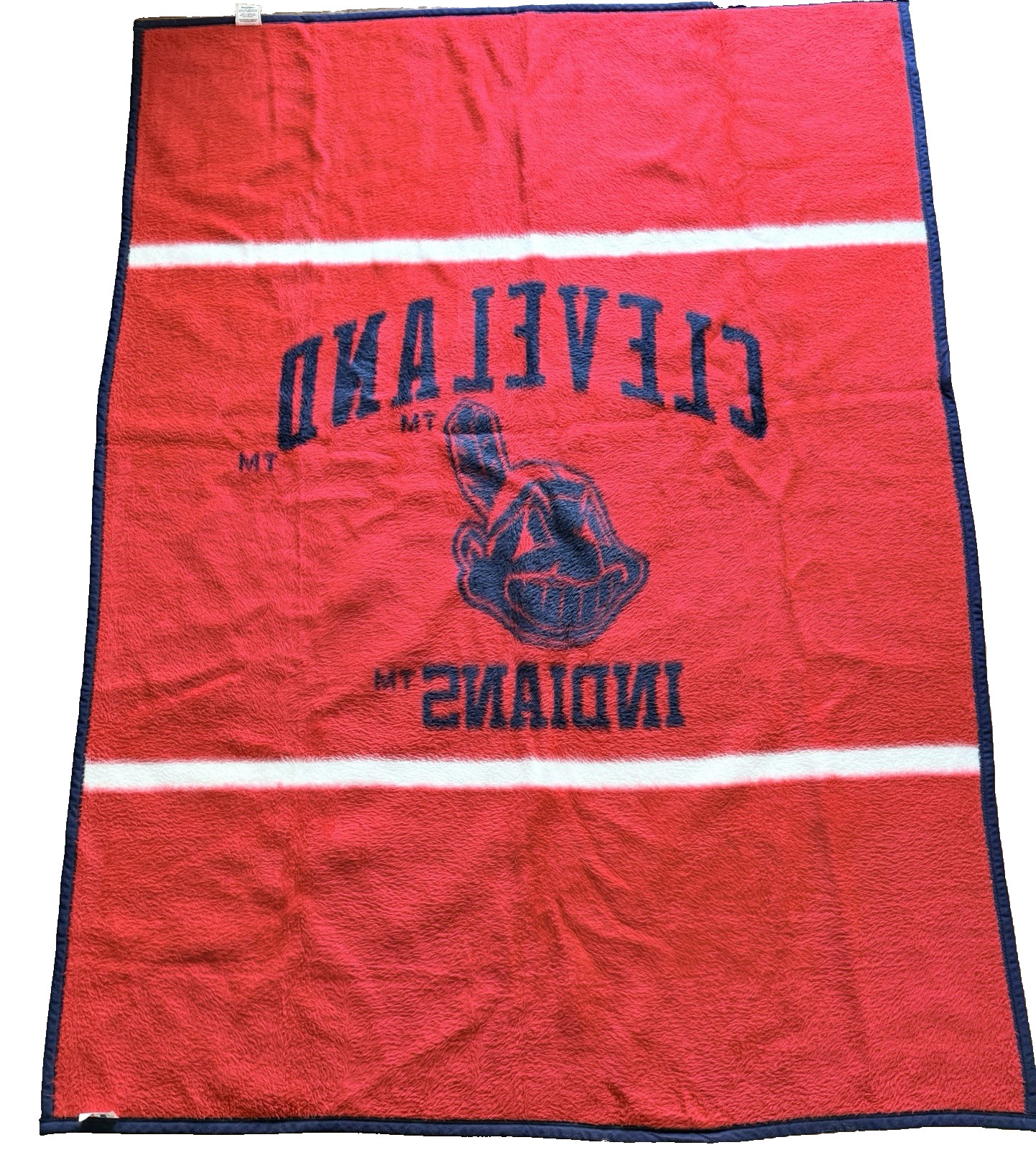 MLB BLANKET CLEVELAND INDIANS BIEDERLACK CHIEF WAHOO FLEECE 57 X 77 90S Vintage gallery