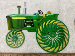Garden Wind Spinner, John Deere 4020 Tractor Windmill Stake with Rotating Wheels