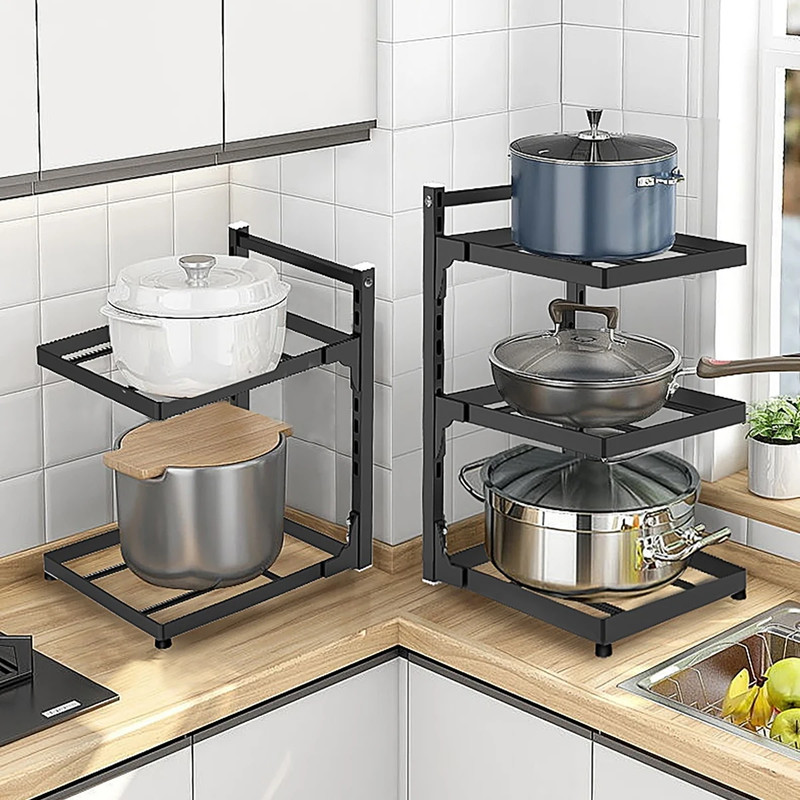 Adjustable Kitchen Storage Rack Multi Tier Pot Shelf Under Sink Organizer gallery