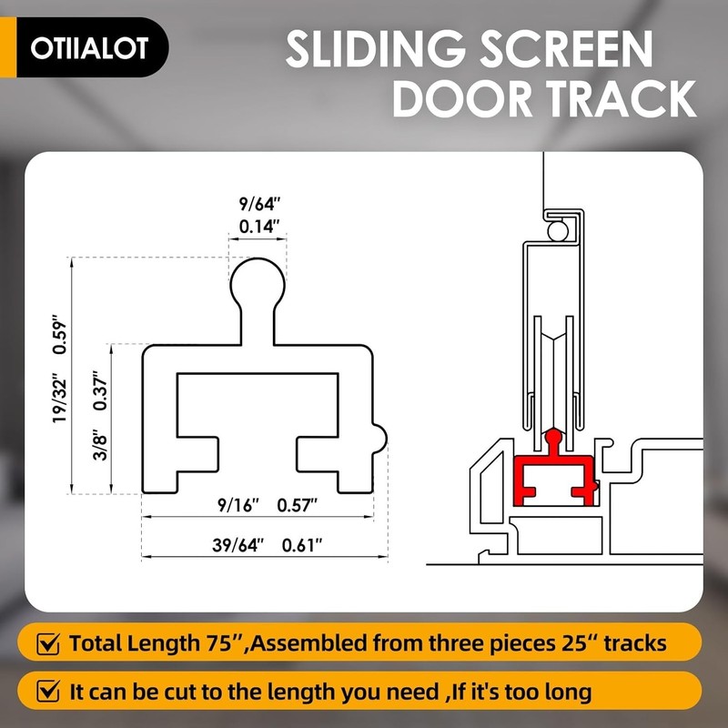 Sliding Screen Door Track, Replacement Bottom Track for Sliding Doors (75 inches gallery