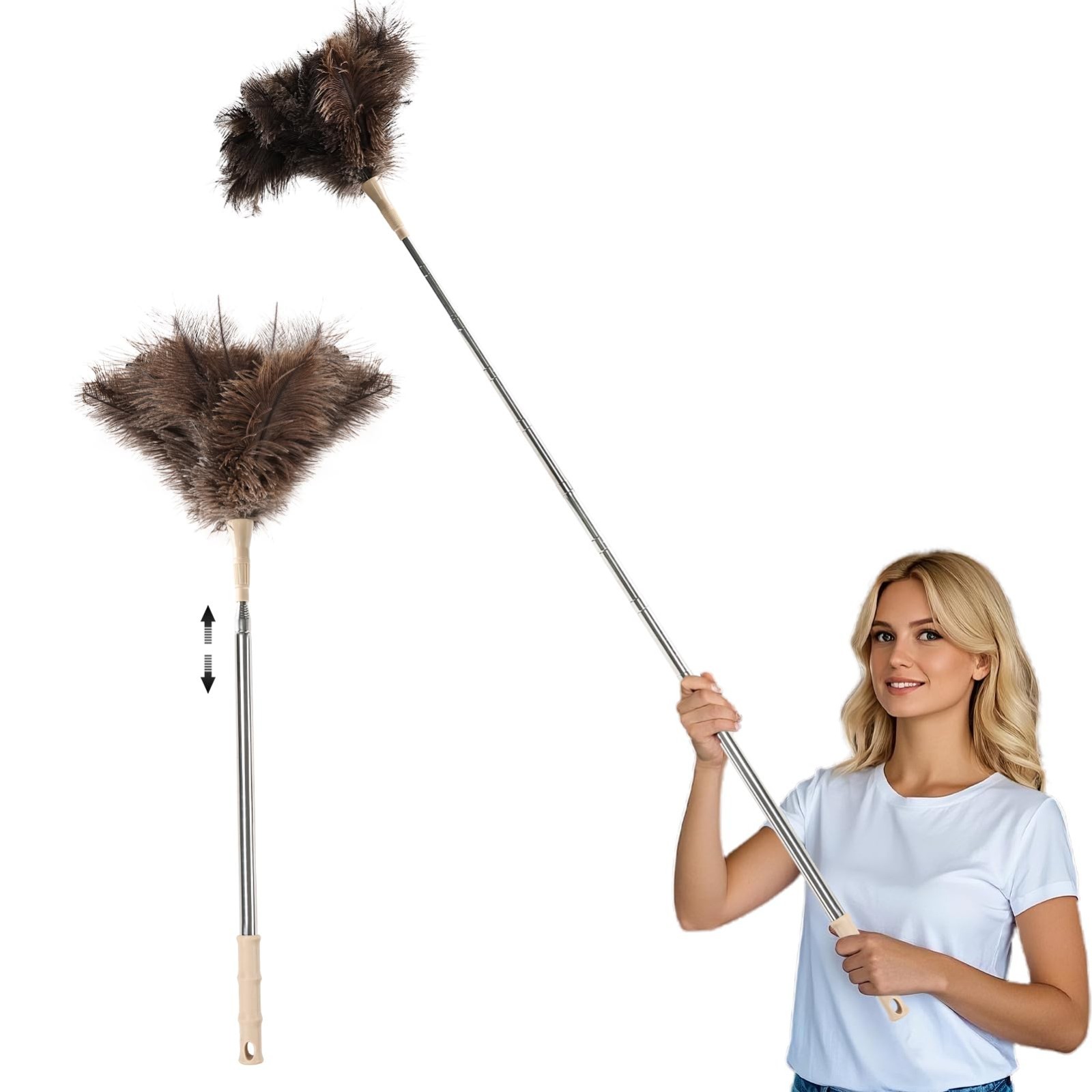 Fluffy Ostrich Feather Duster, Extendable 27-94 Inches, Ceiling Cleaner, Brown gallery
